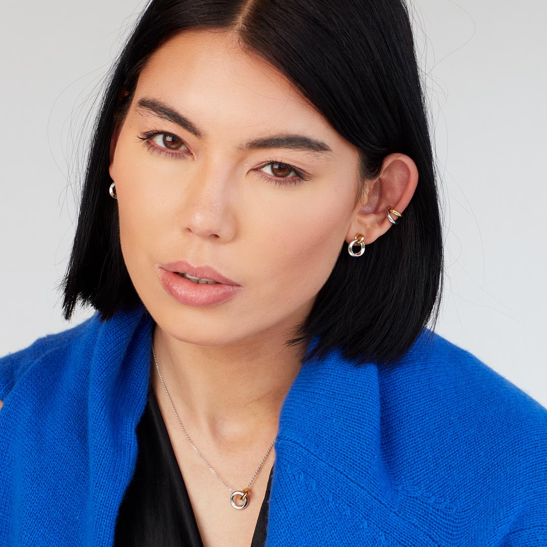 Bevel Cirque Link Golden Stud Drop Earrings