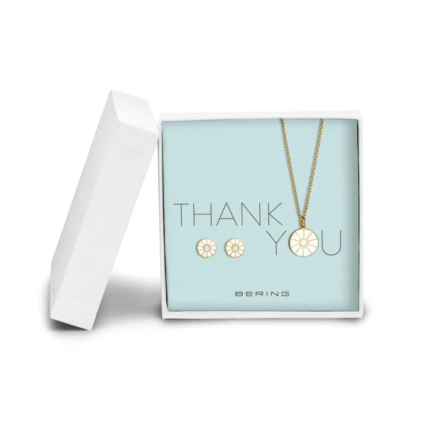 BERING Set Daisy Necklace and Earrings Gold Stainless Steel