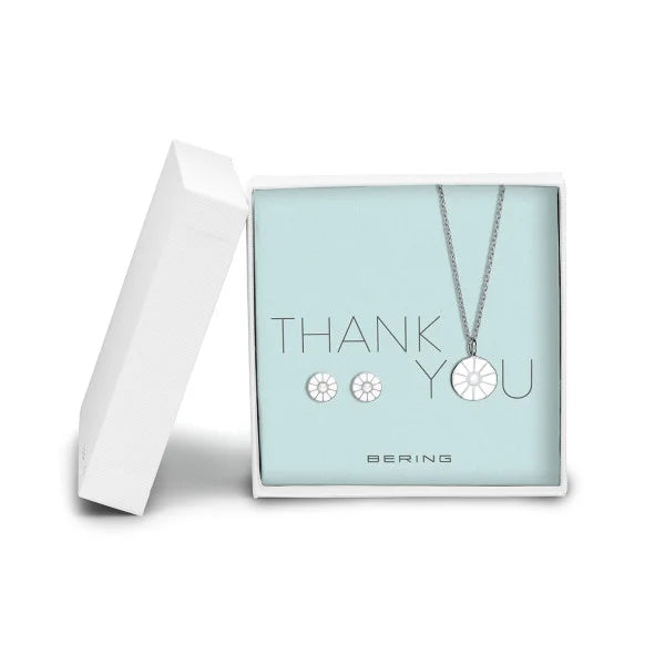BERING Set Daisy Necklace and Earrings Silver Stainless Steel