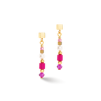 Earrings Square Stripes Gold-Magenta