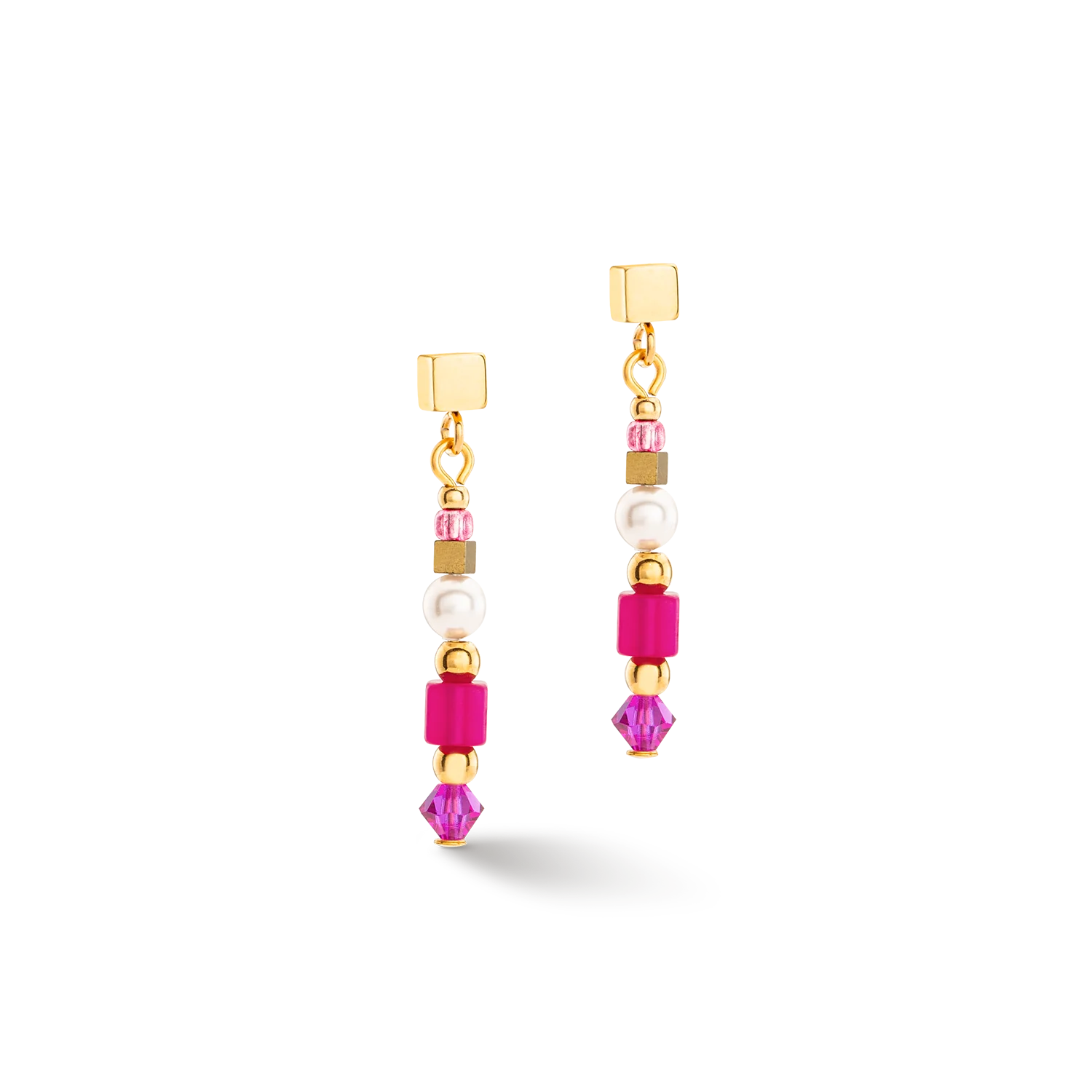Earrings Square Stripes Gold-Magenta