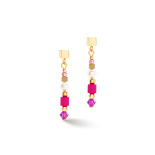Load image into Gallery viewer, Earrings Square Stripes Gold-Magenta
