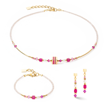 Load image into Gallery viewer, Earrings Square Stripes Gold-Magenta
