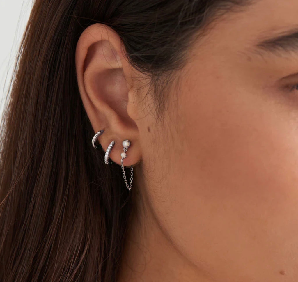 Silver Sparkle Huggie Hoop Earrings