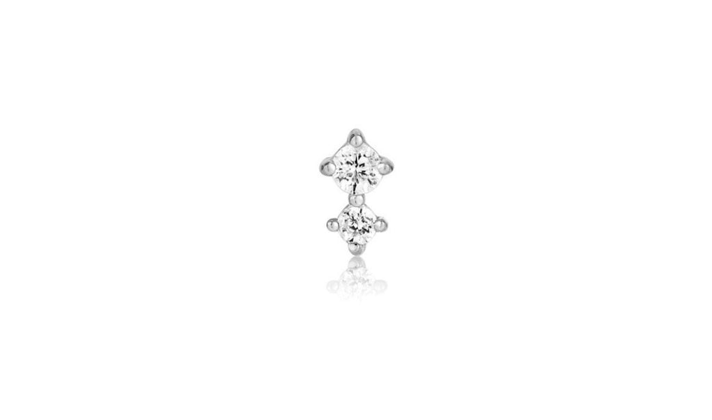 Silver Double Sparkle Barbell Single Earring