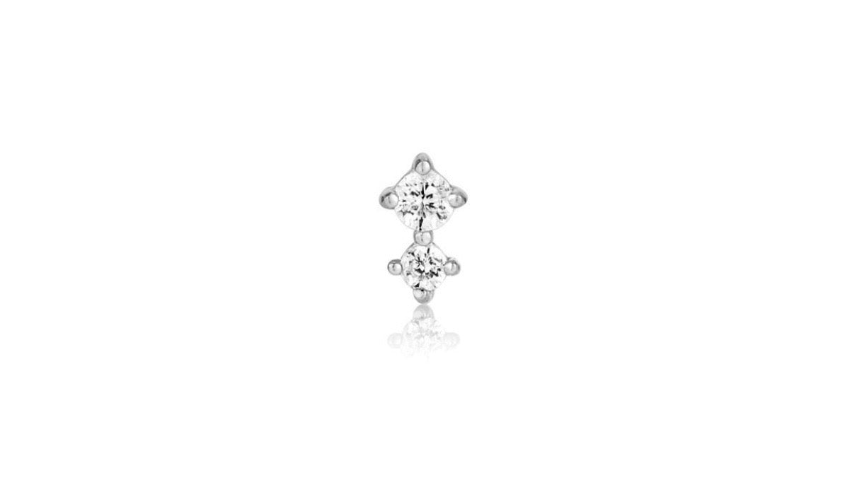 Silver Double Sparkle Barbell Single Earring