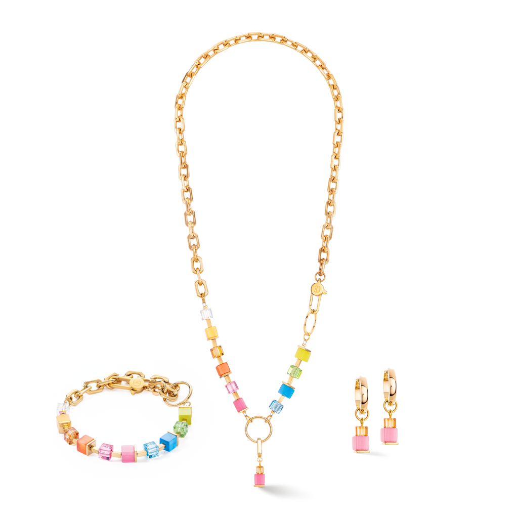 Earrings Creole Cube Fusion Charm Gold rainbow