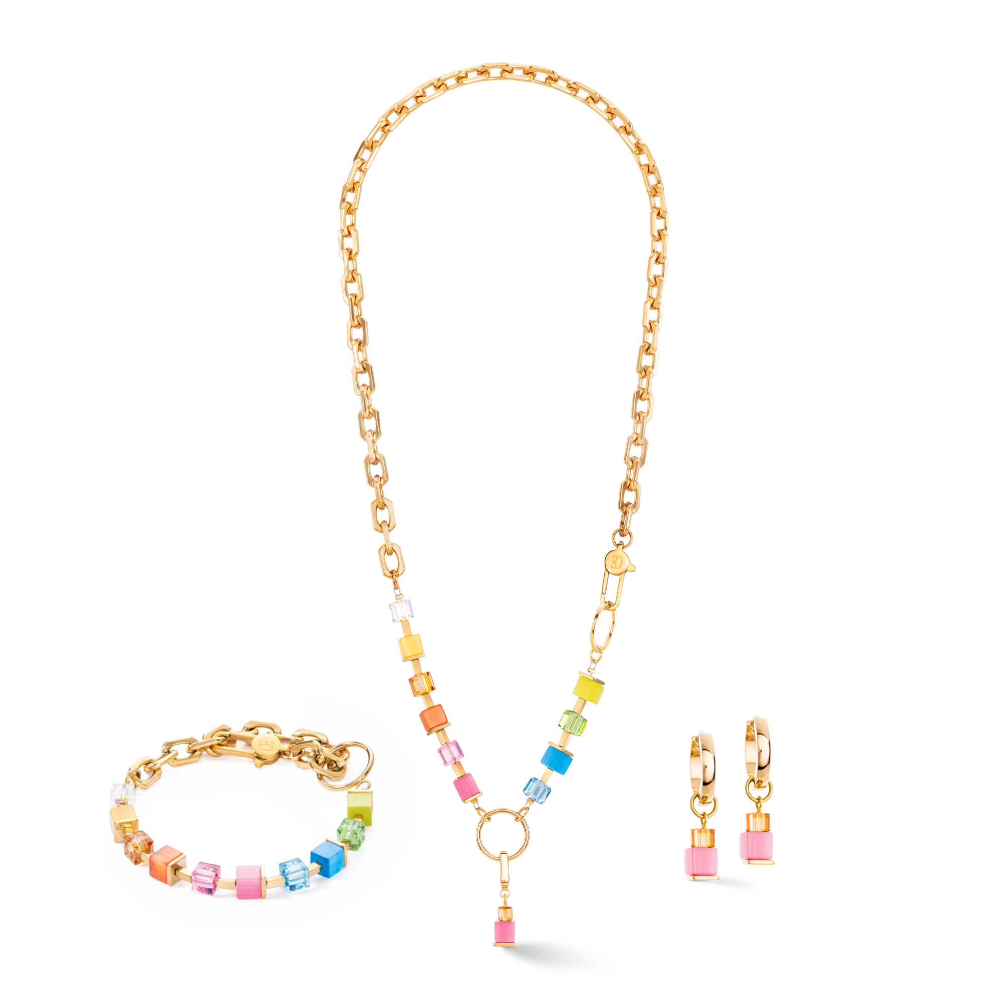 Earrings Creole Cube Fusion Charm Gold rainbow