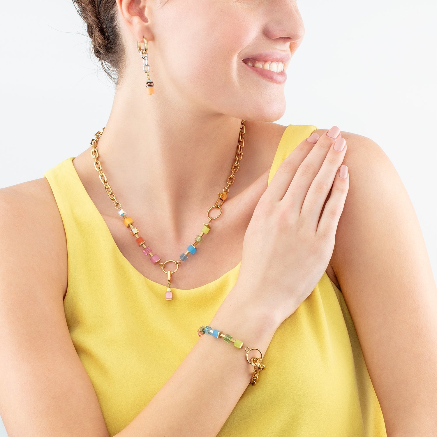 Earrings Creole Cube Fusion Charm Gold rainbow