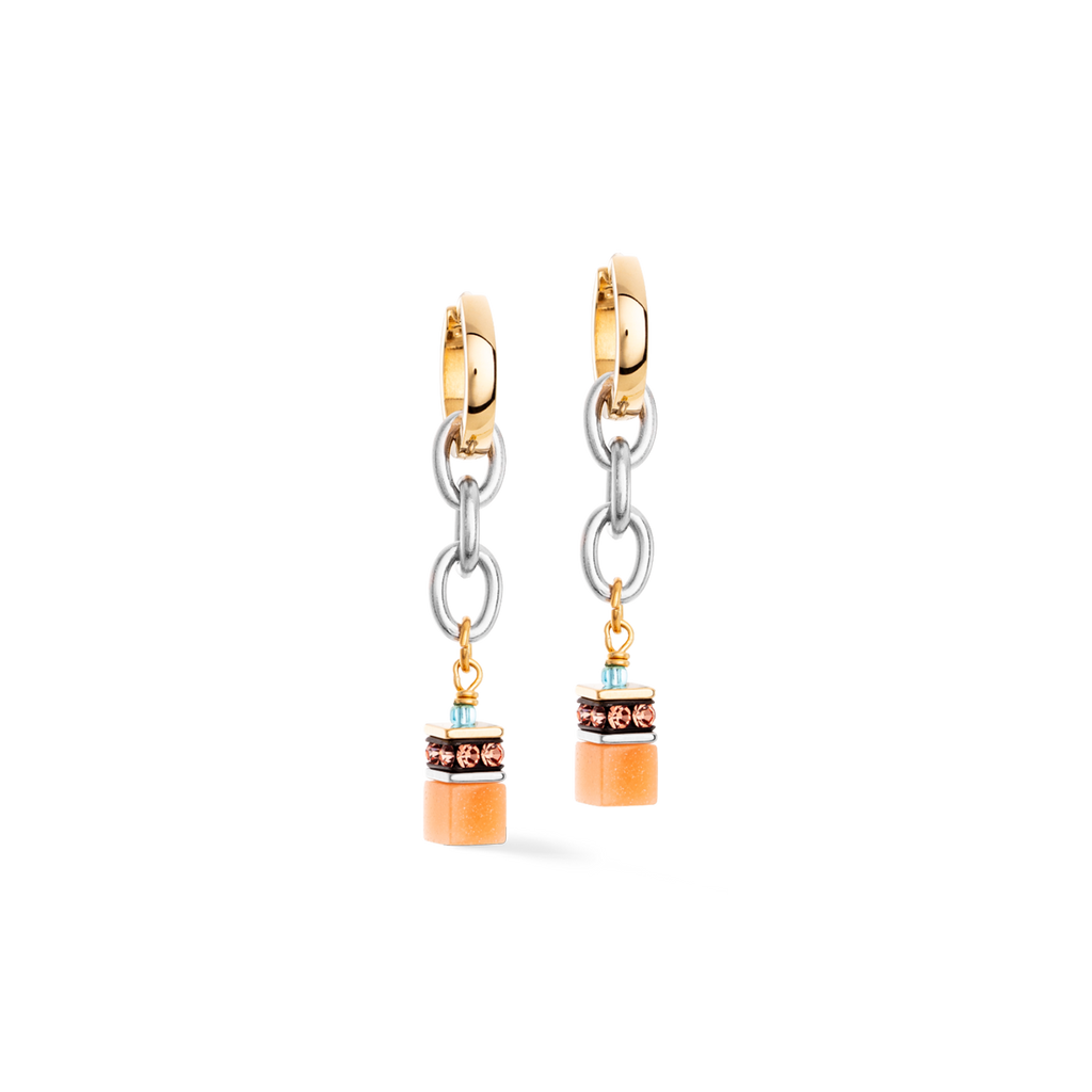 GeoCUBE® Iconic Fusion Chain hoops Aqua-Apricot