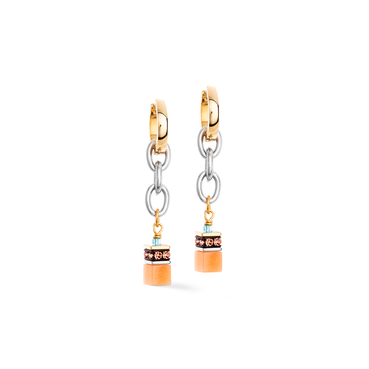 GeoCUBE® Iconic Fusion Chain hoops Aqua-Apricot