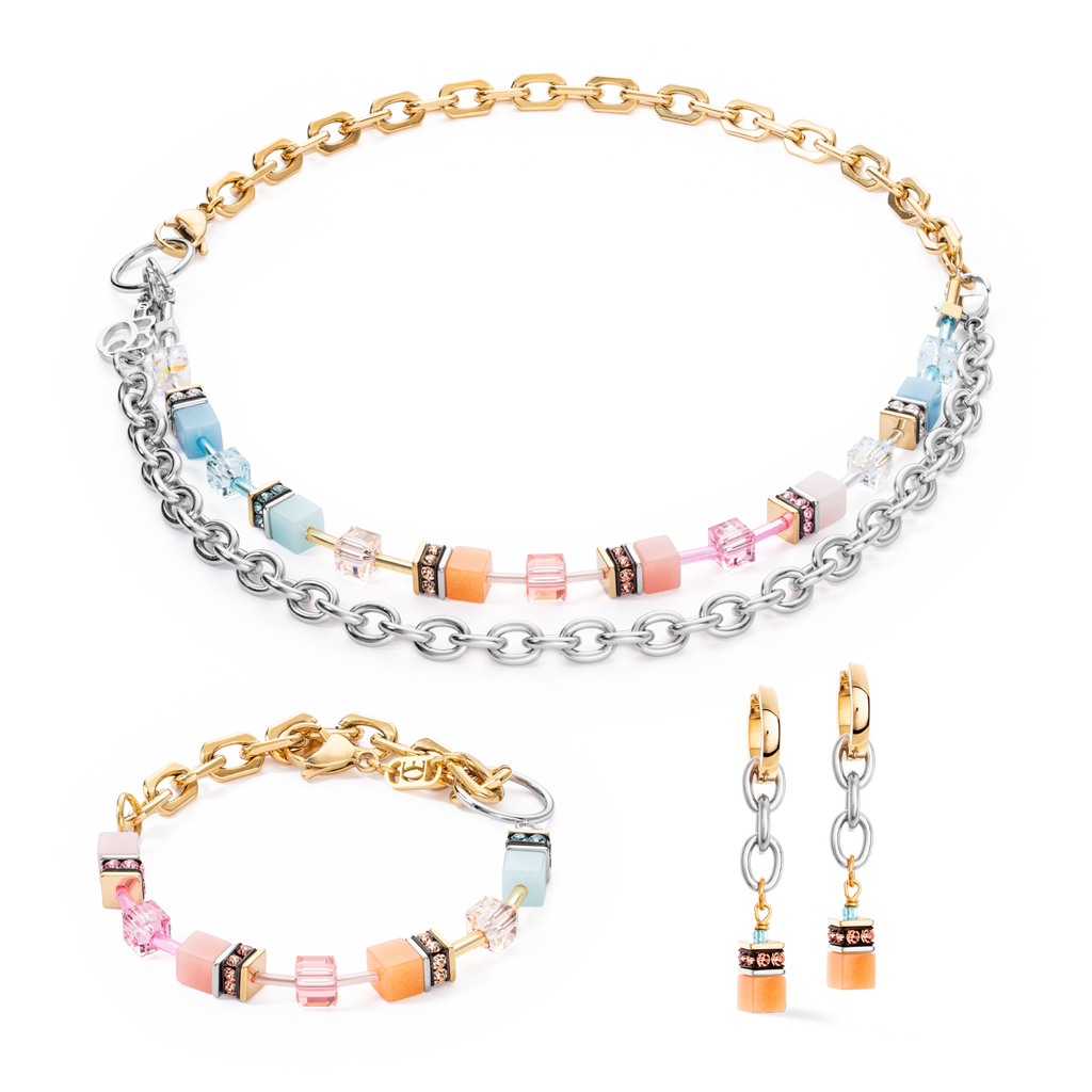 GeoCUBE® Iconic Fusion Chain hoops Aqua-Apricot