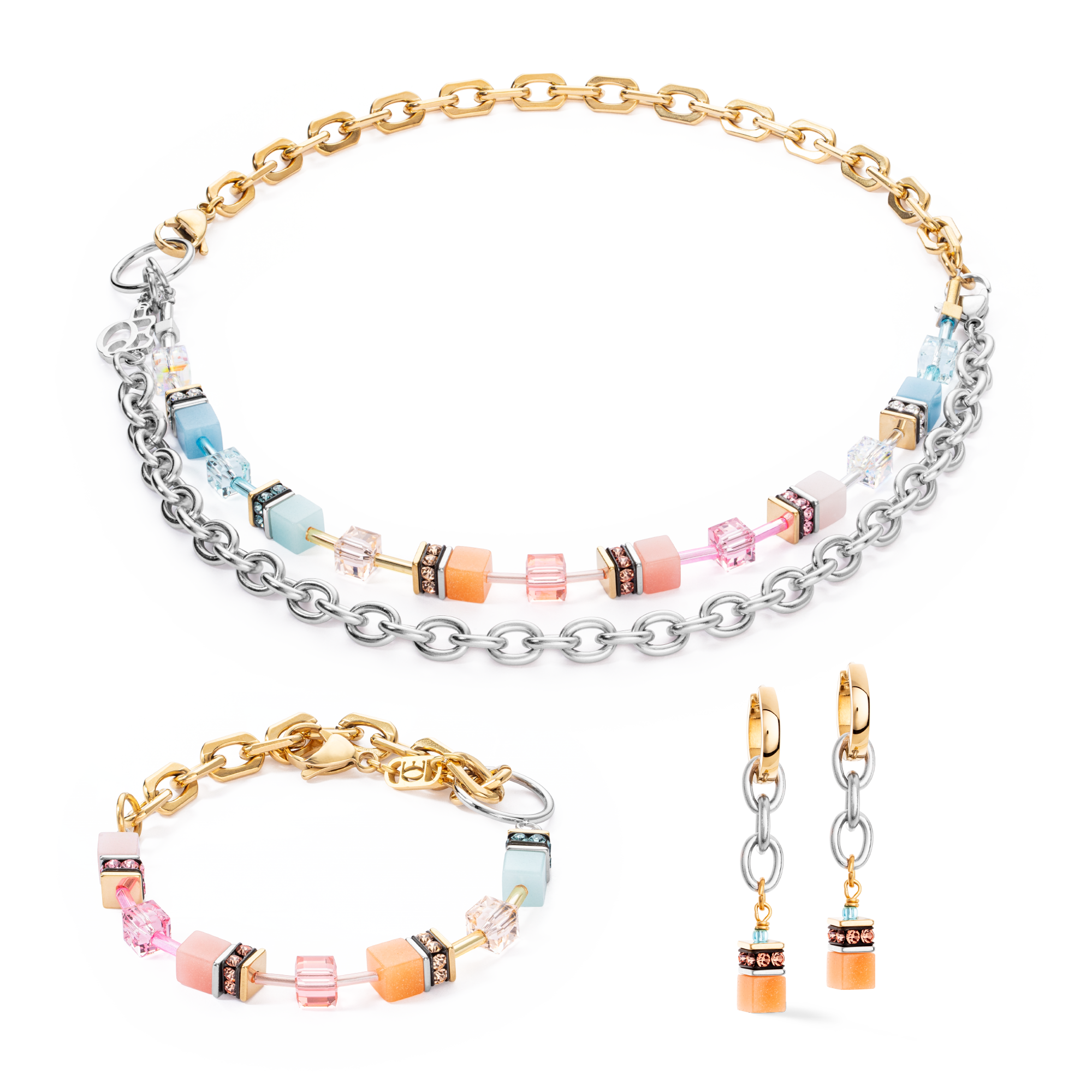 GeoCUBE® Iconic Fusion Chain hoops Aqua-Apricot