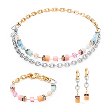 Load image into Gallery viewer, GeoCUBE® Iconic Fusion Chain hoops Aqua-Apricot
