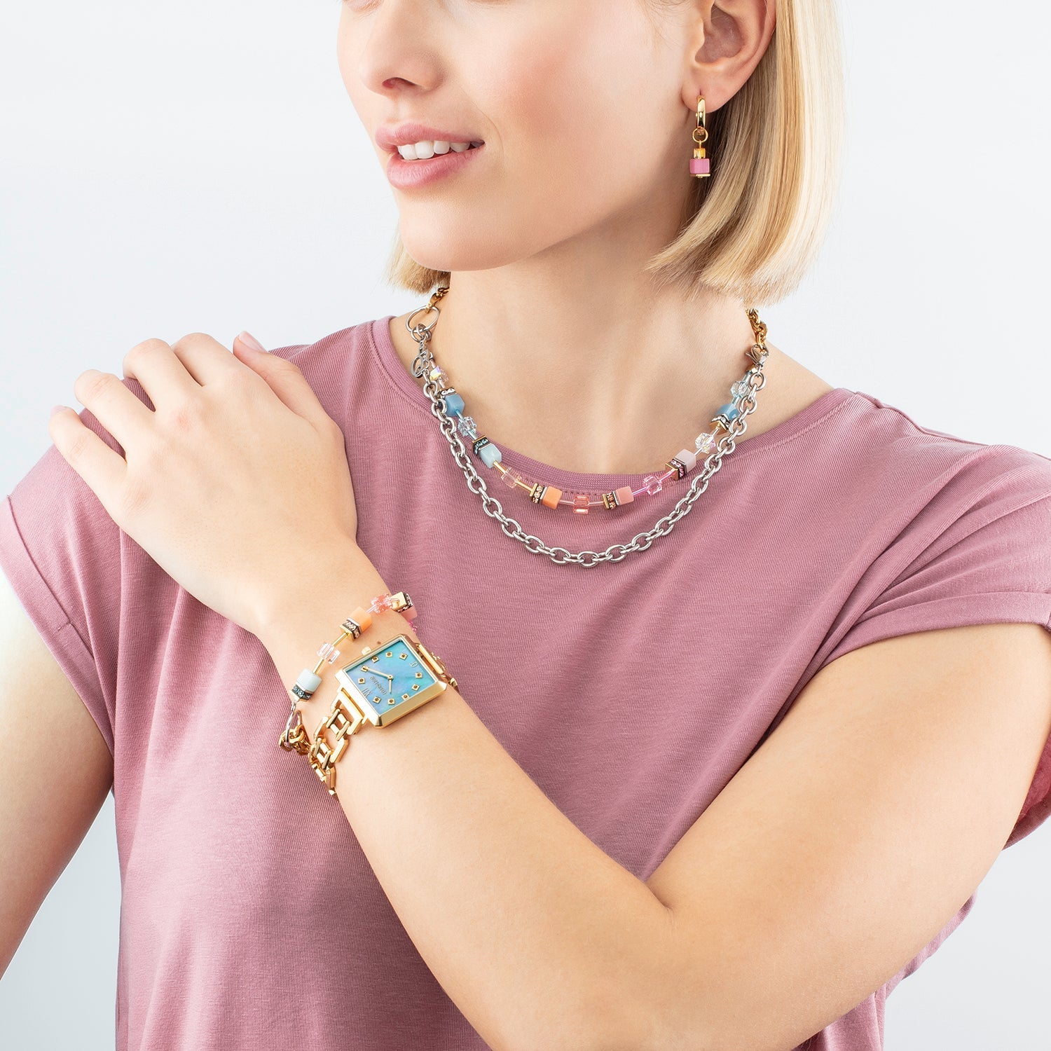 GeoCUBE Iconic Fusion Chain Bracelet Aqua Apricot