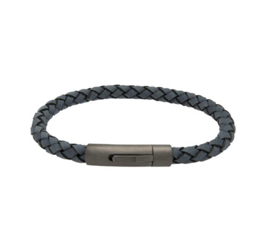 Antique Blue Leather Bracelet with Gunmetal Matte & Polished Clasp B425AB