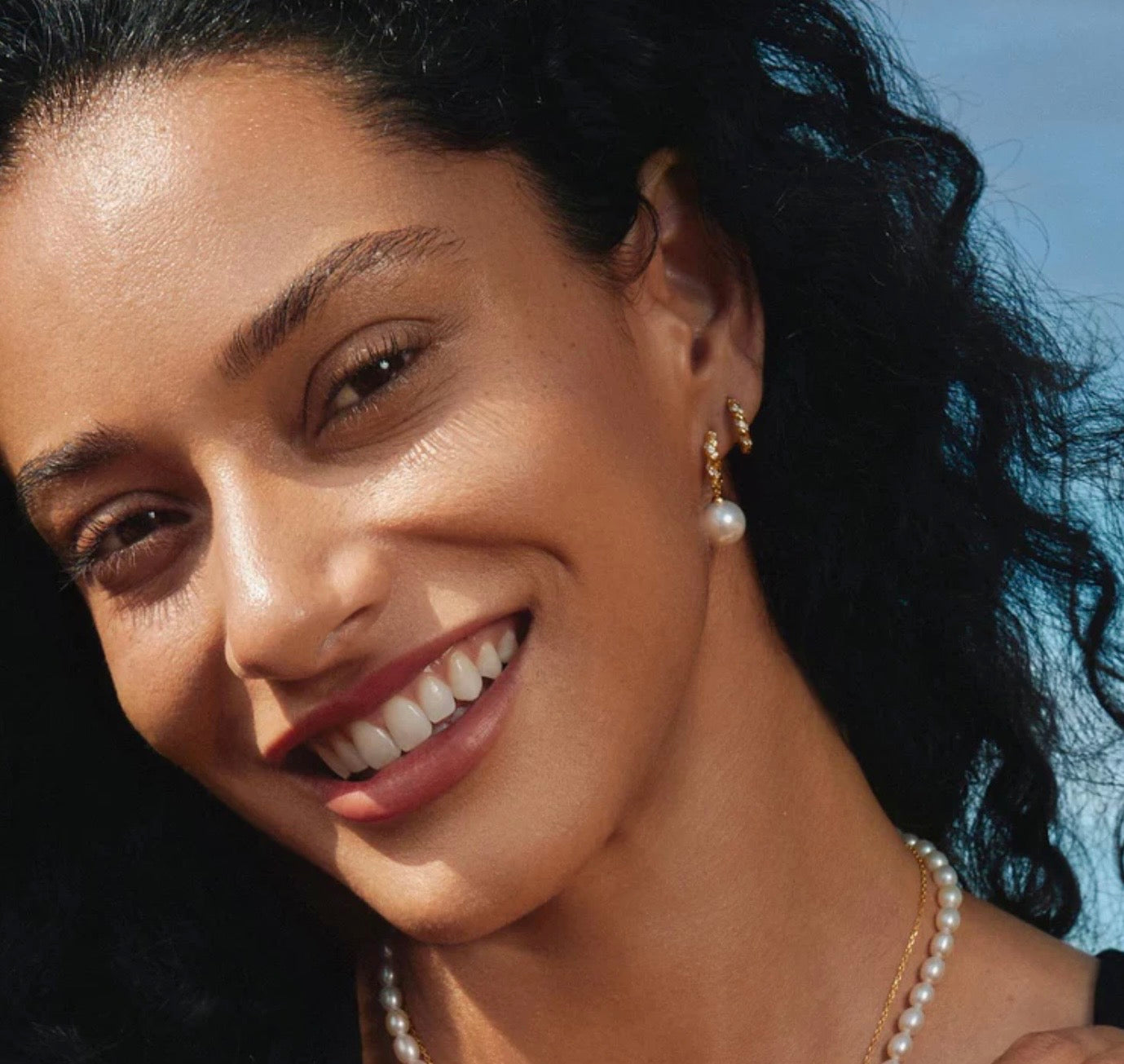 Gold Shell Pearl Dangling Twisted Huggie Hoop Earrings