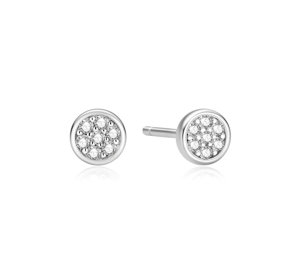 Silver Small Pavé Disc Stud Earrings