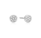 Silver Small Pavé Disc Stud Earrings