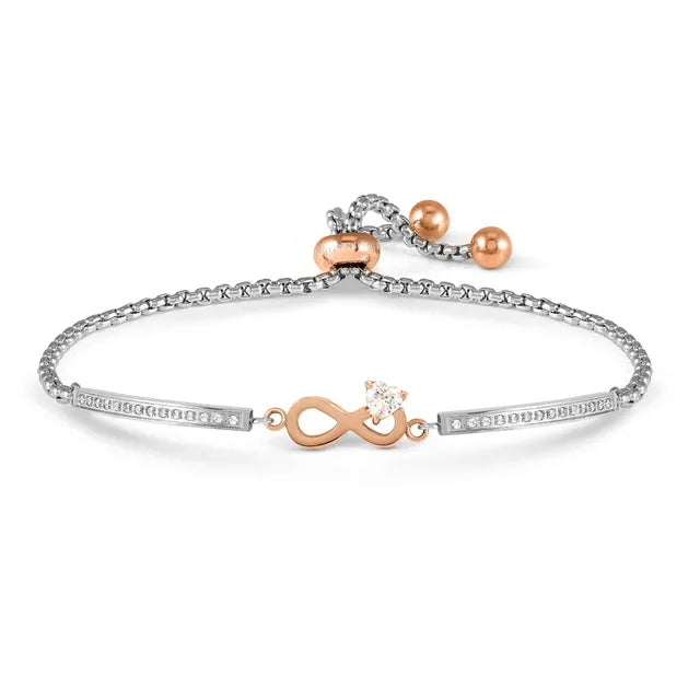 MILLELUCI Rose Gold Tone Infinity Bracelet with Heart CZ