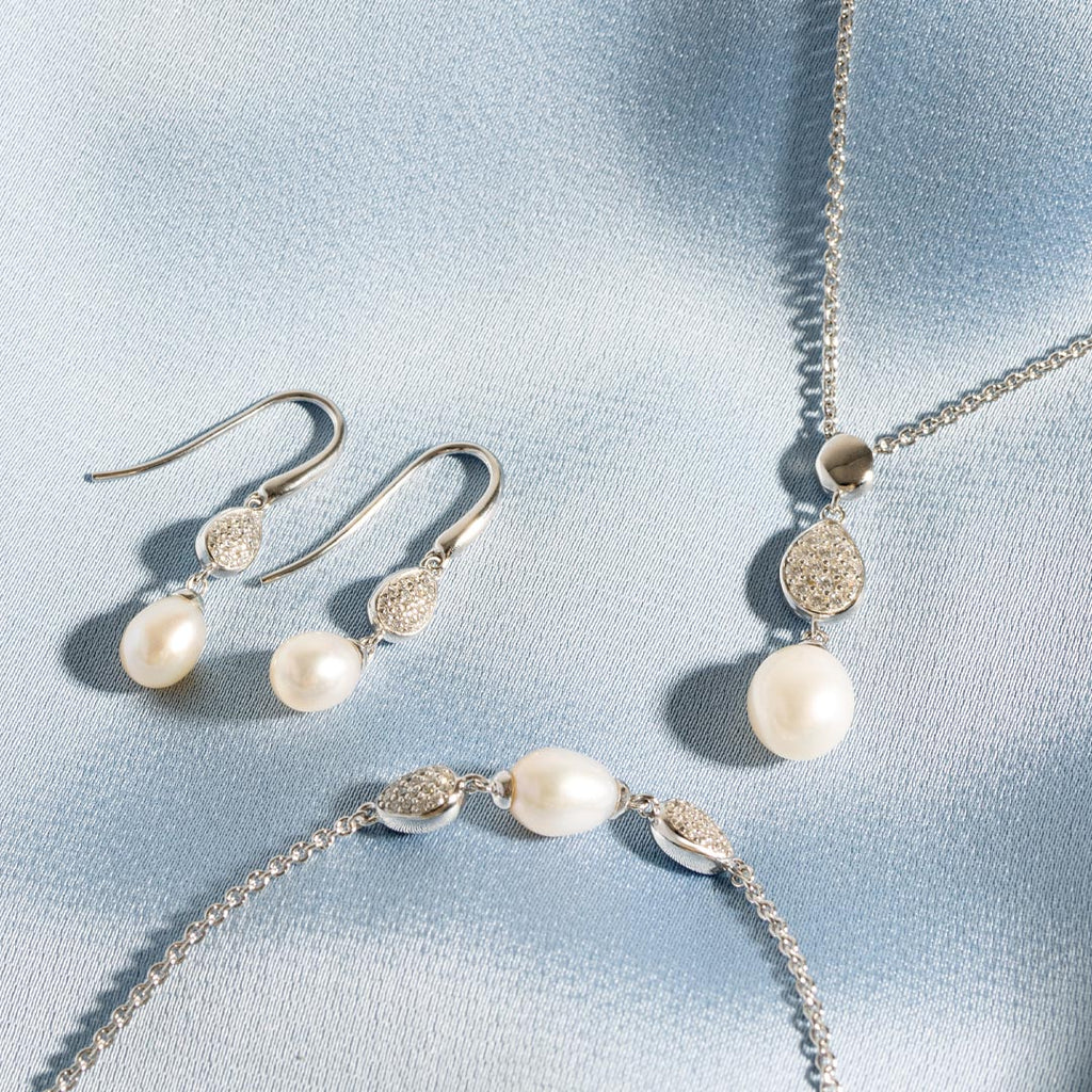 Coast Pebble Glisten Pavé Pearl Drop Earrings