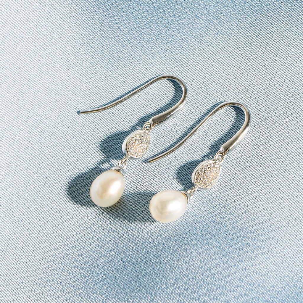 Coast Pebble Glisten Pavé Pearl Drop Earrings