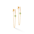 Earrings Mini Cubes & Chain Gold Green