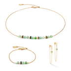 Earrings Mini Cubes & Chain Gold Green