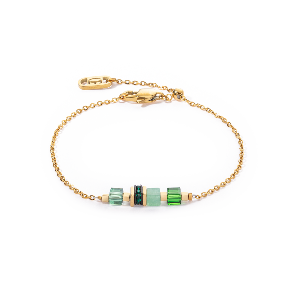 Bracelet Mini Cubes & Chain Gold Green