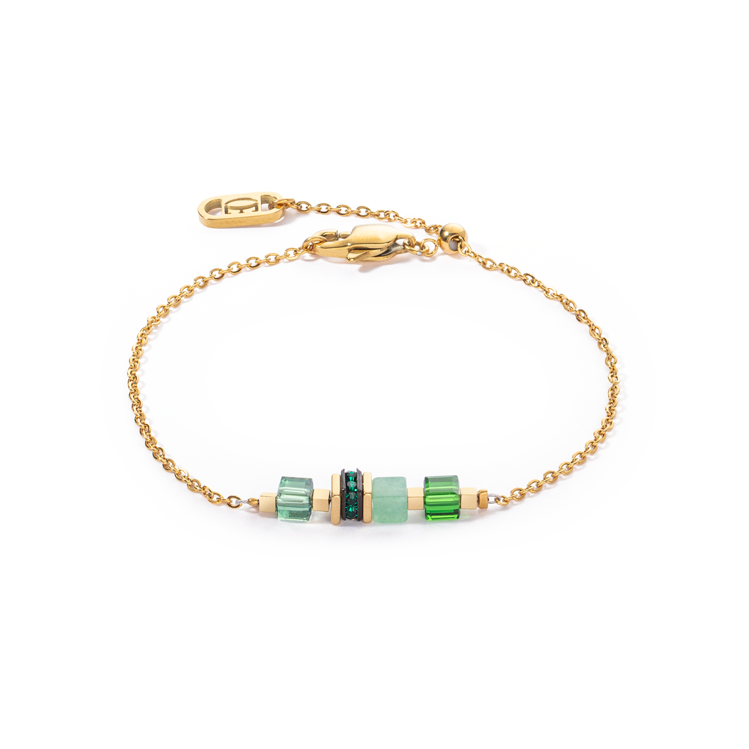 Bracelet Mini Cubes & Chain Gold Green