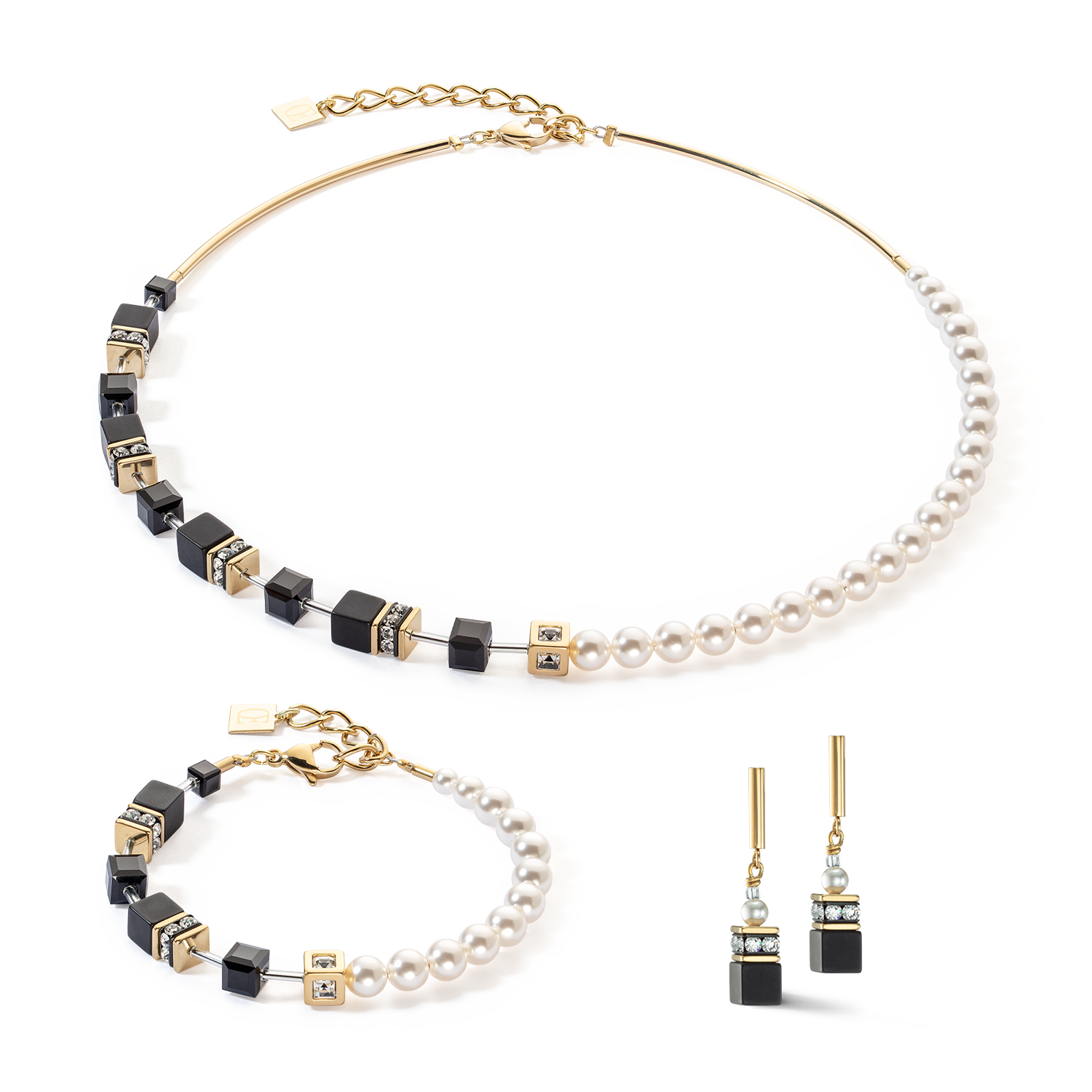 GeoCUBE® Precious Fusion Pearls Earrings Black-gold