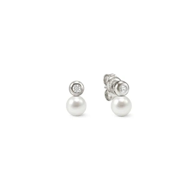 Pearls Loop Circle and Pearl Silver Stud Earrings