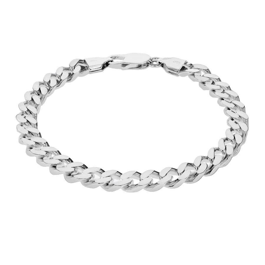 Silver chain bracelet on a light gray background