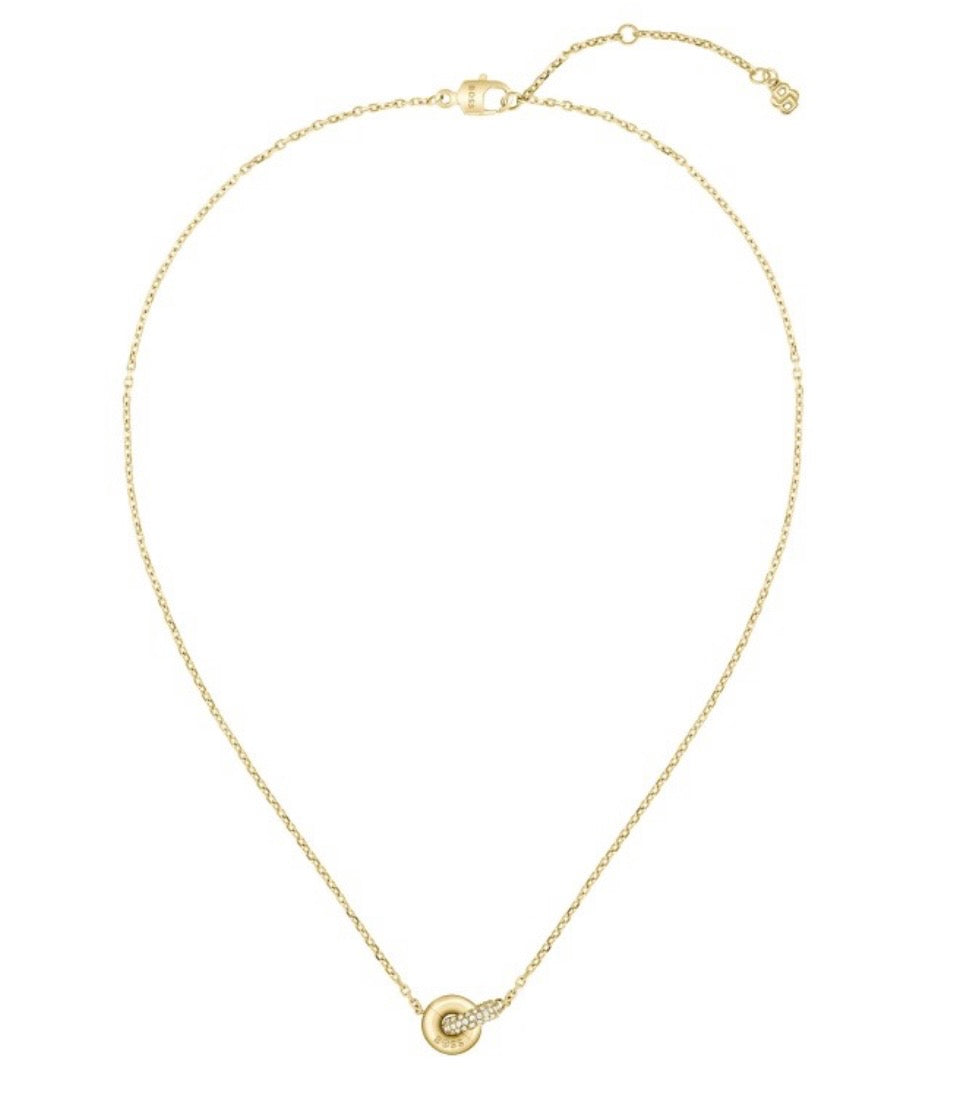 Ladies BOSS Live Precious Gold Plated Stainless Steel Circle Link Pendant Necklace