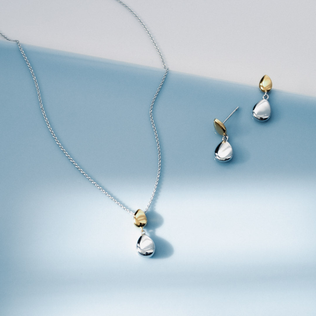 Coast Pebble Golden Double Droplet Stud Drop Earrings