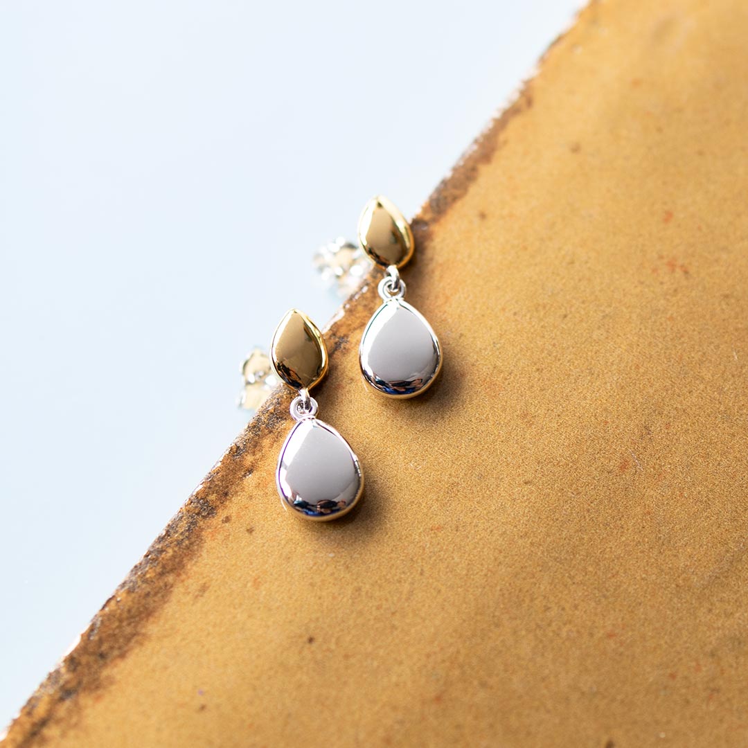Coast Pebble Golden Double Droplet Stud Drop Earrings