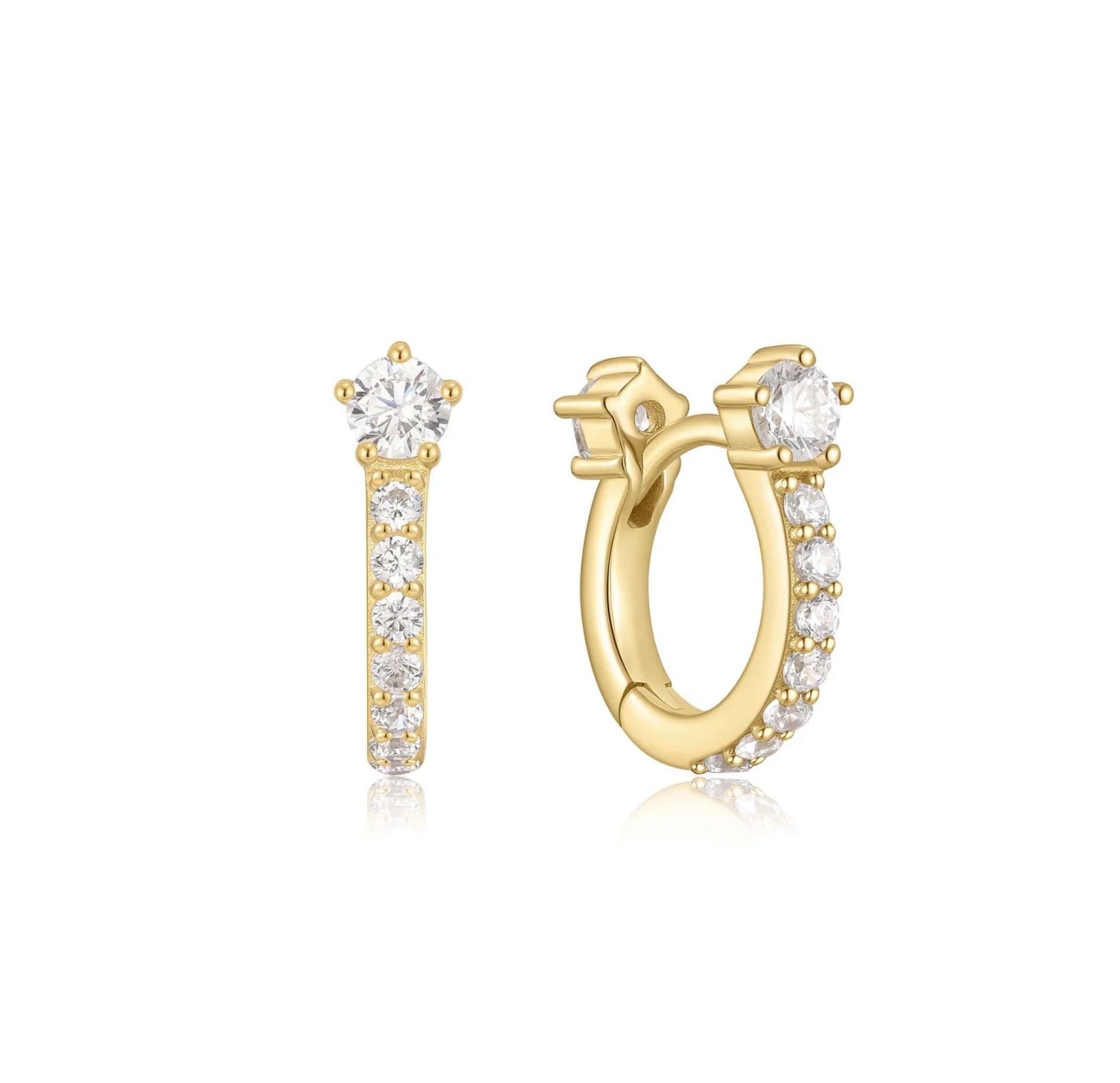 GOLD SPARKLING PAVð HUGGIE HOOP EARRINGS