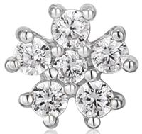 SILVER SPARKLE FLOWER BARBELL SINGLE EARRING