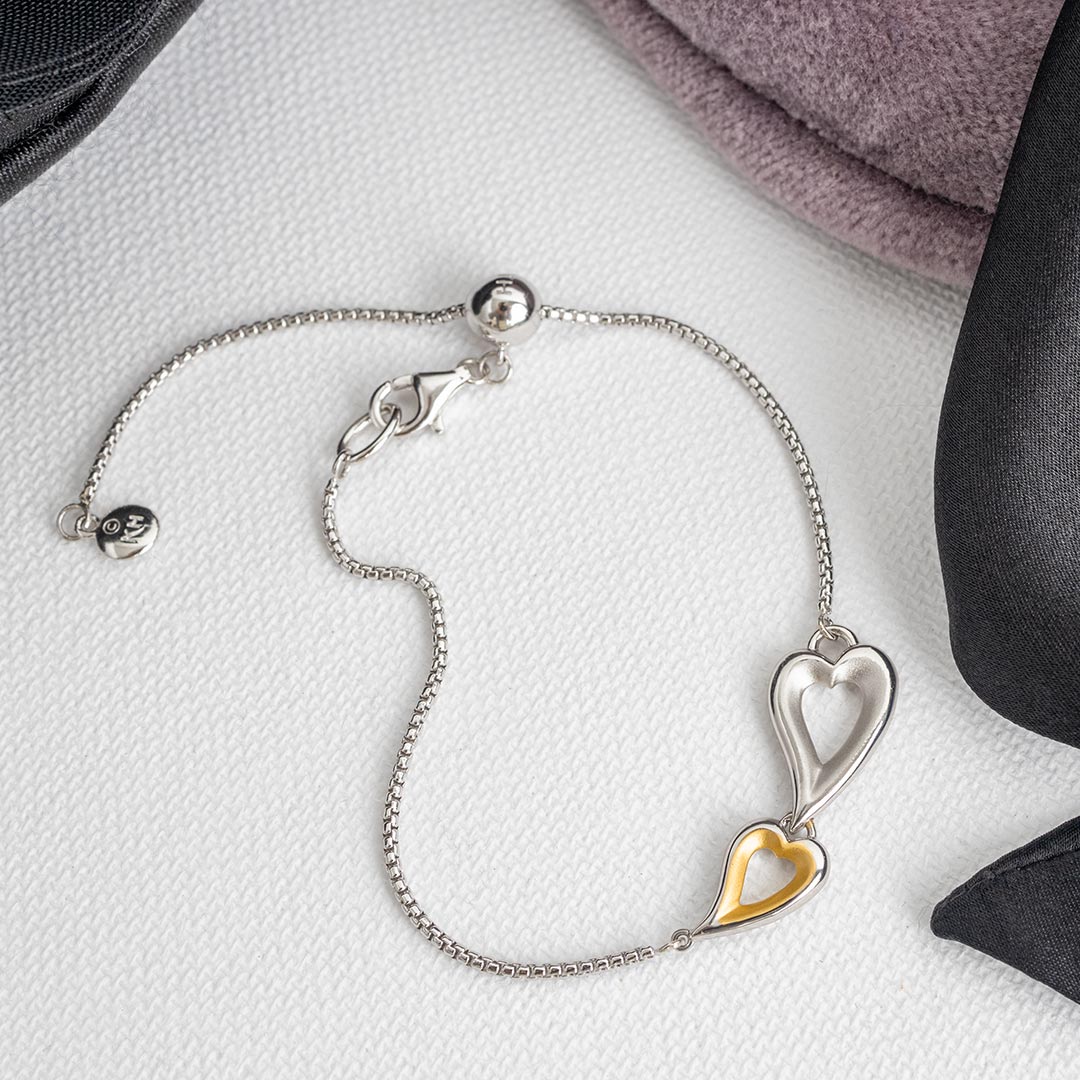 Desire Love Story Double Heart 7.5" Slider Bracelet