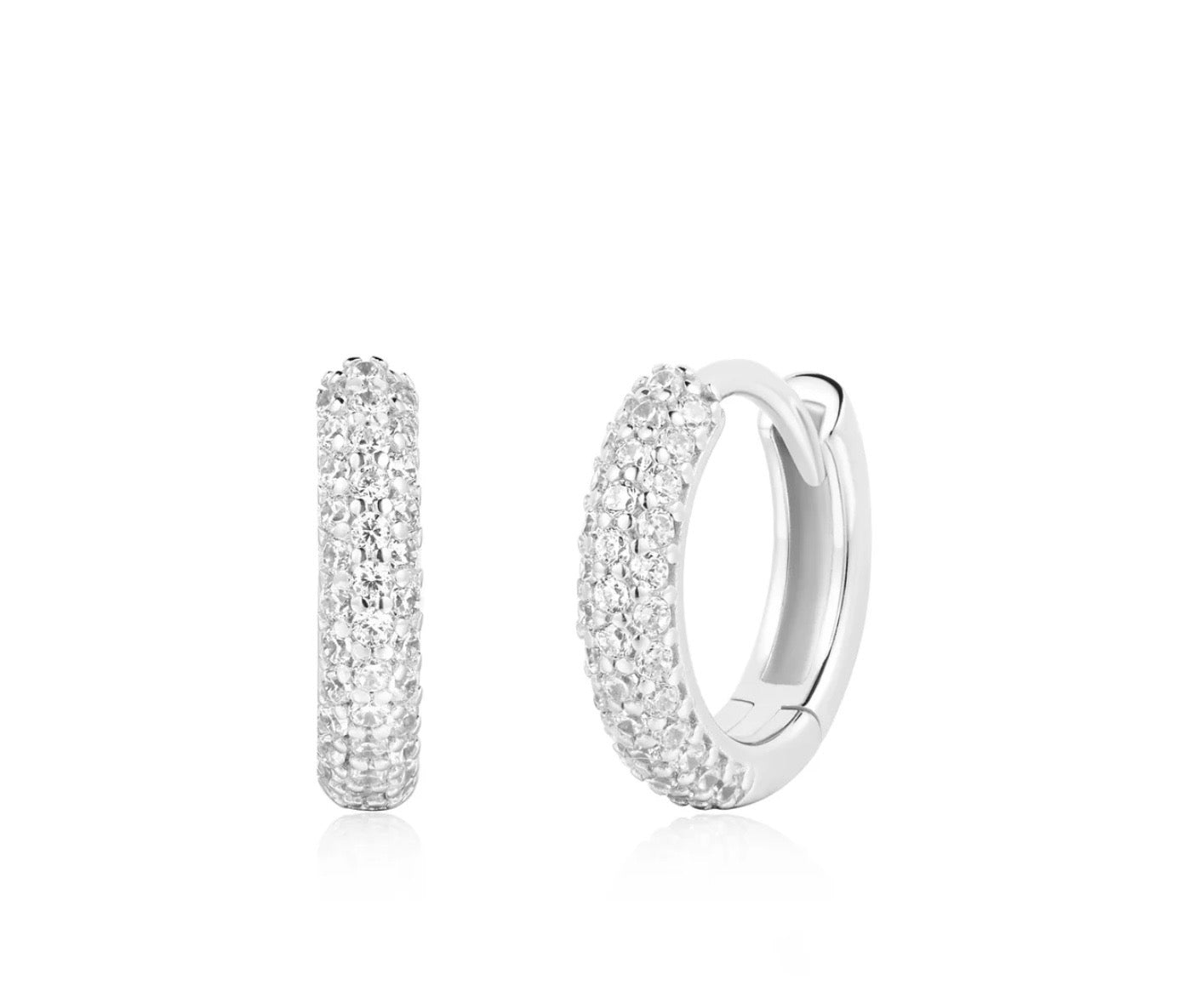 Silver Pavé Huggies