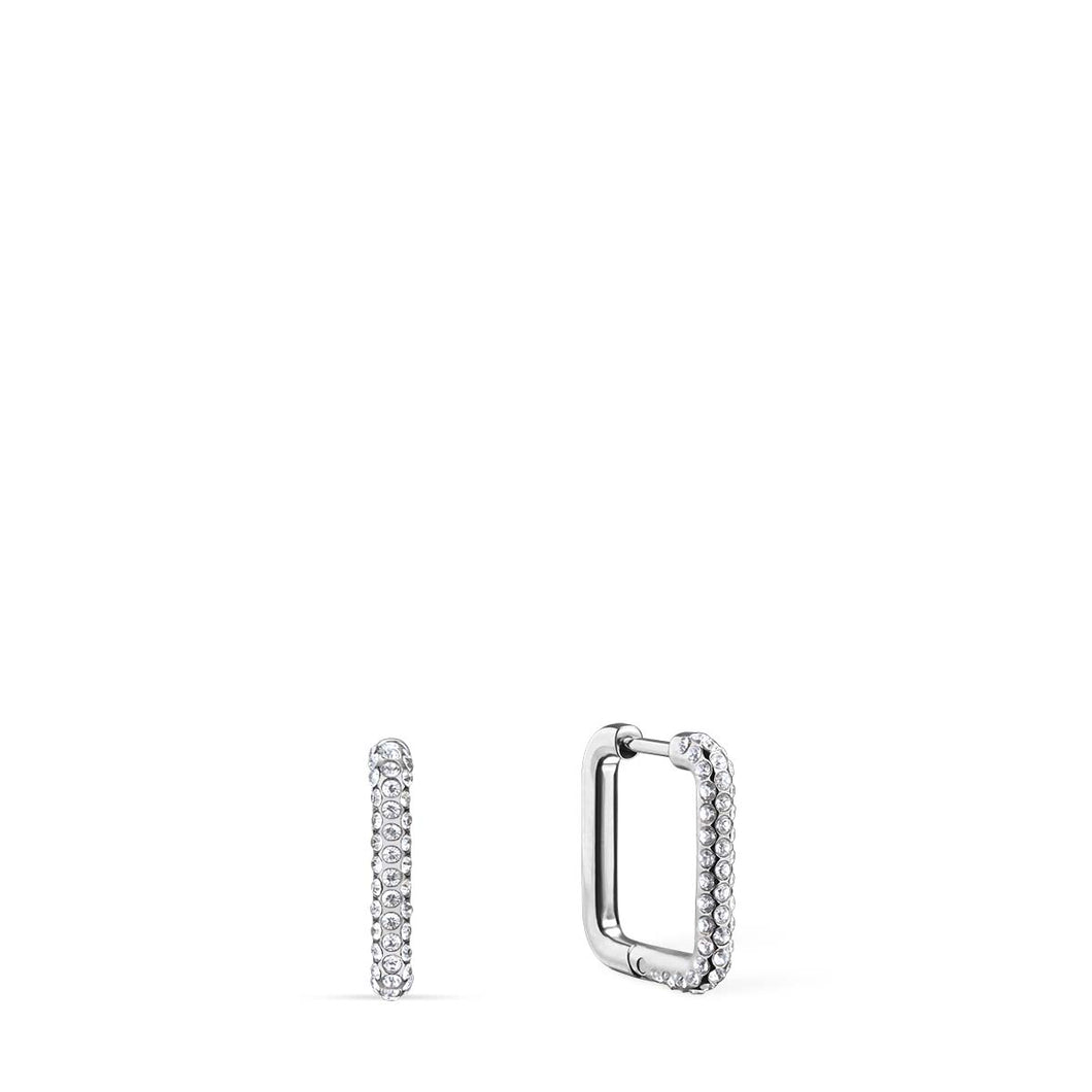 Bering Earrings | Silver Steel Crystal Square Hoops | 734-17-05