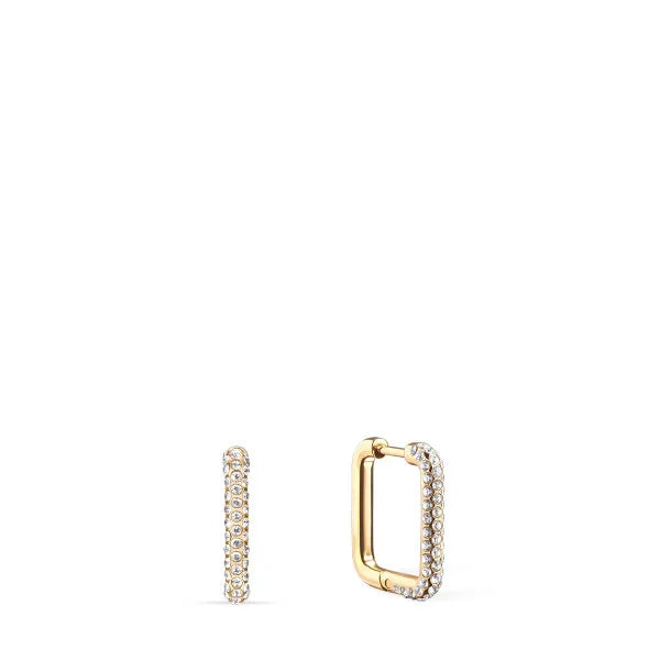 BERING Earrings | Gold Steel Crystal Square Hoops | 734-27-05
