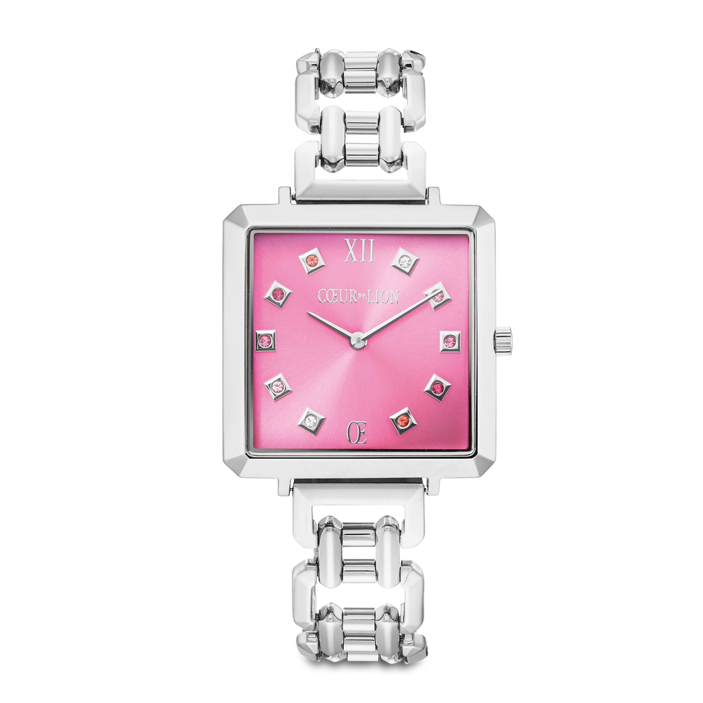 Coeur De Lion Iconic Cube Statement Watch Viva Magenta silver
