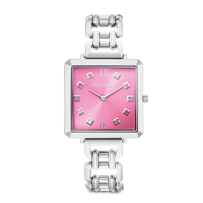 Coeur De Lion Iconic Cube Statement Watch Viva Magenta silver