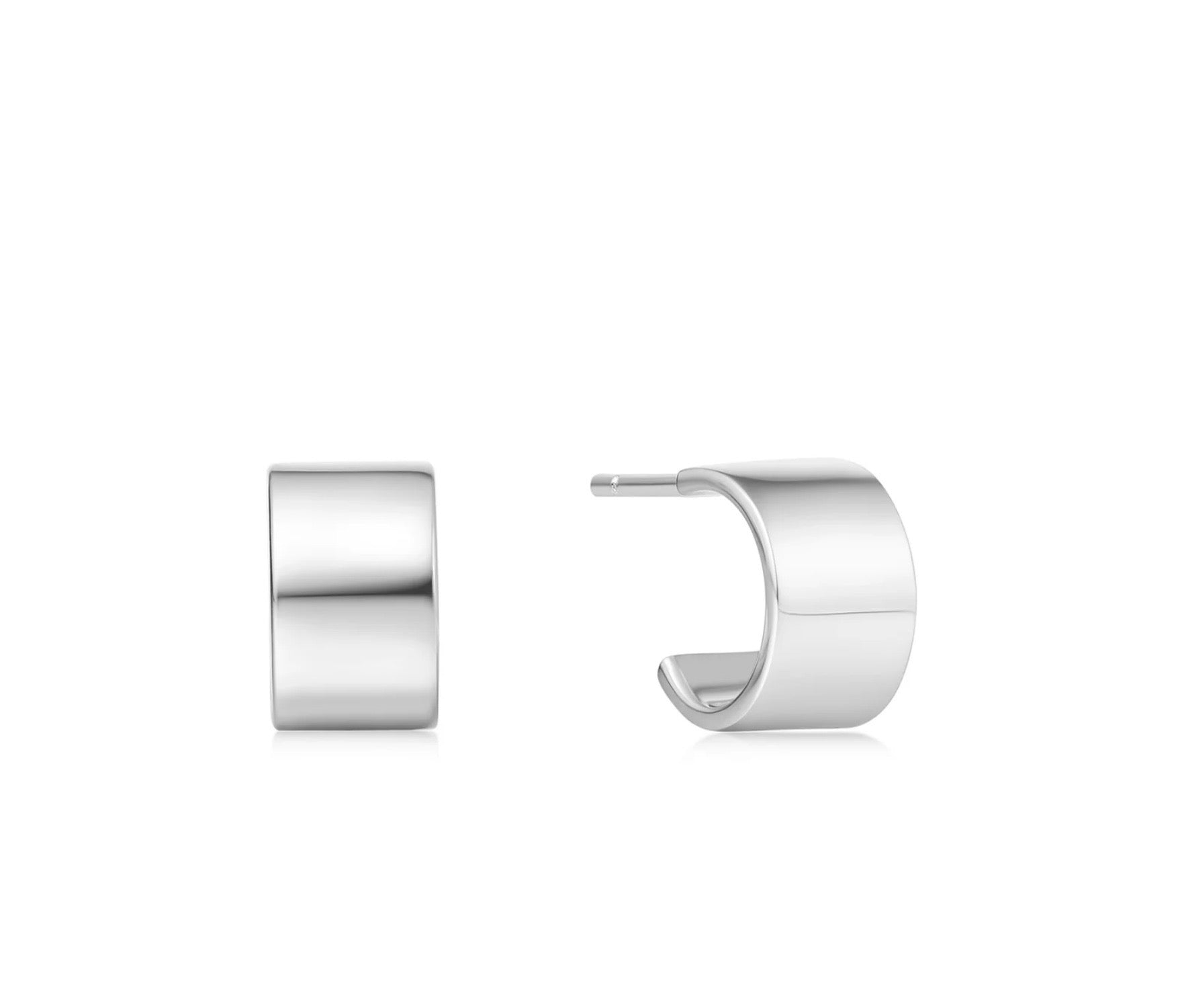 SILVER FLAT SMALL HUGGIE HOOP EARRINGS