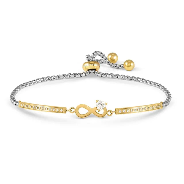 MILLELUCI Gold Tone Infinity Bracelet with Heart CZ