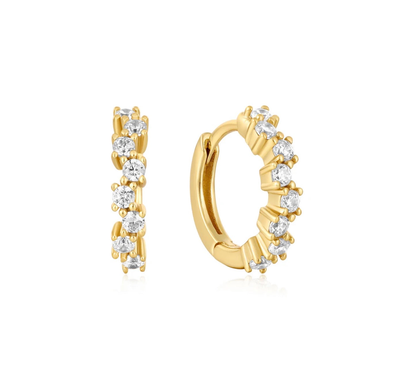 GOLD SPARKLE CLUSTER HUGGIE HOOP EARRINGS