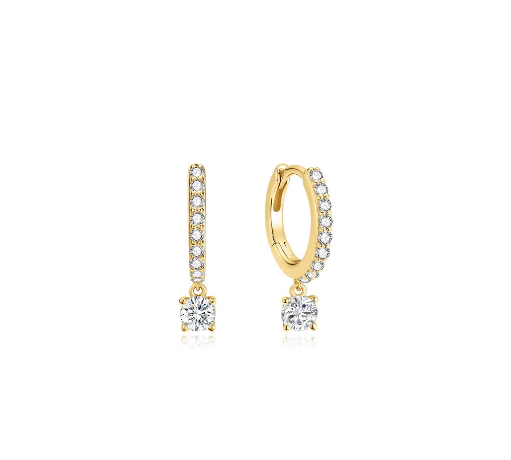 Gold Dangling Sparkle Huggie Hoop Earrings