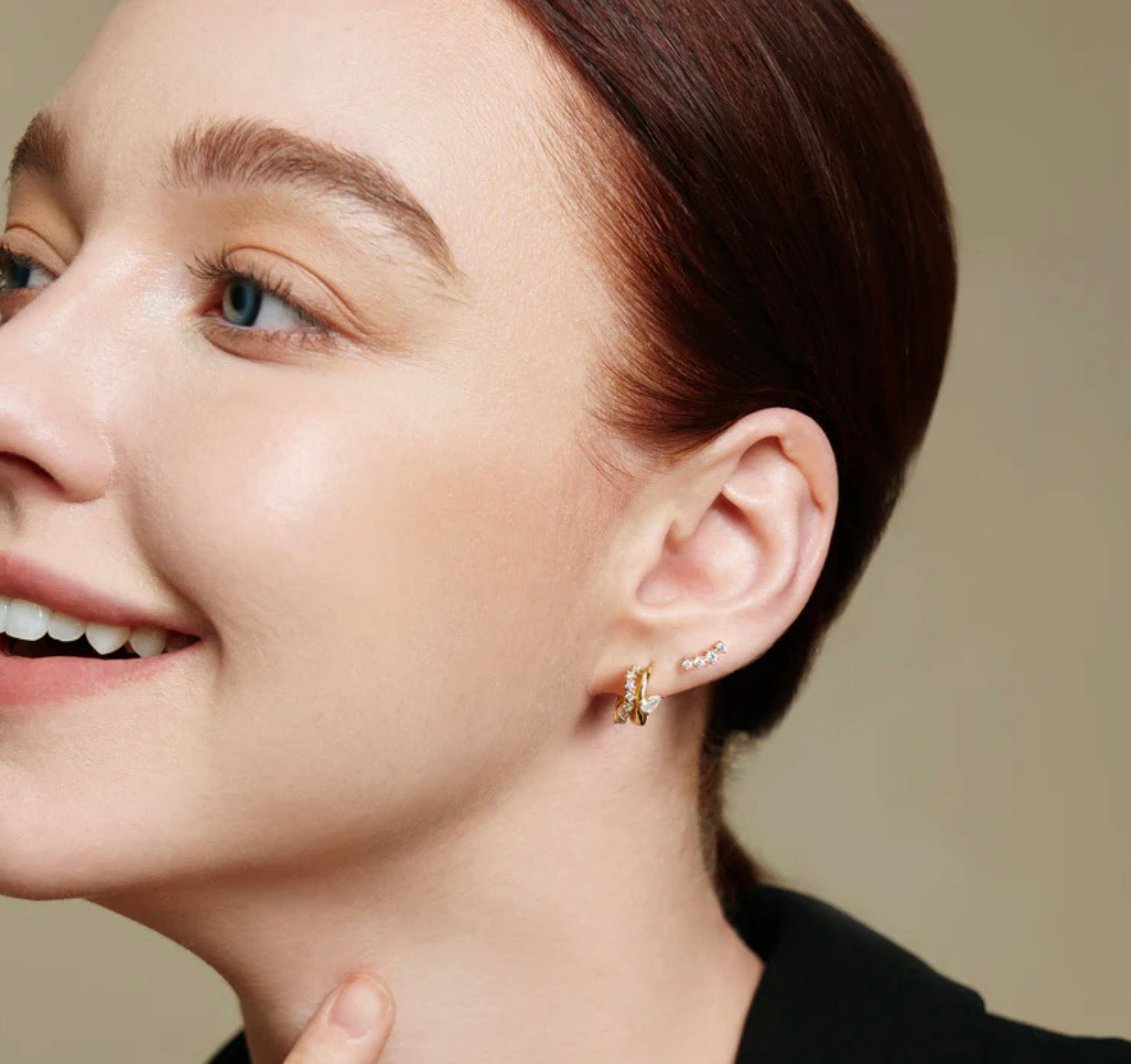 GOLD SPARKLE DOUBLE HOOP STUDS