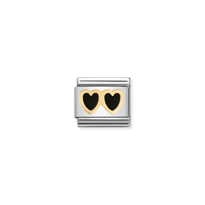 Nomination Classic Gold Black double heart Charm